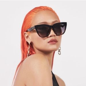 Quay Australia For Keeps Black Tortoise Smoke Cat Eye Sunglasses